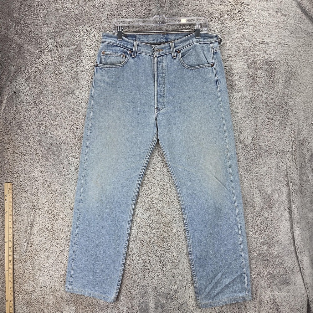 Vintage Levis 501 Jeans Mens Blue Made In USA Button Fly Altered Hem Fits 33x30